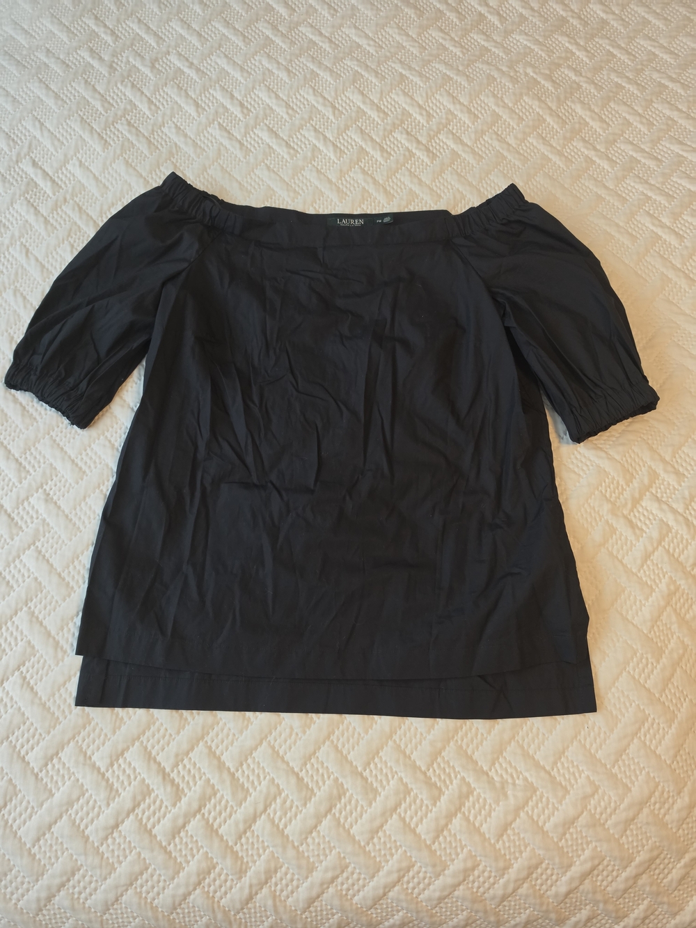 Ralph Lauren Black Off-Shoulder Puff-Sleeve Blouse